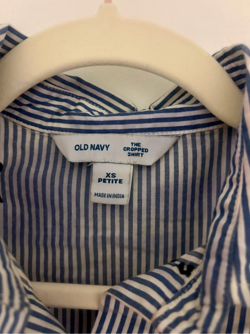 Old Navy Navy & White Striped Button-Down with Bow Embroidery